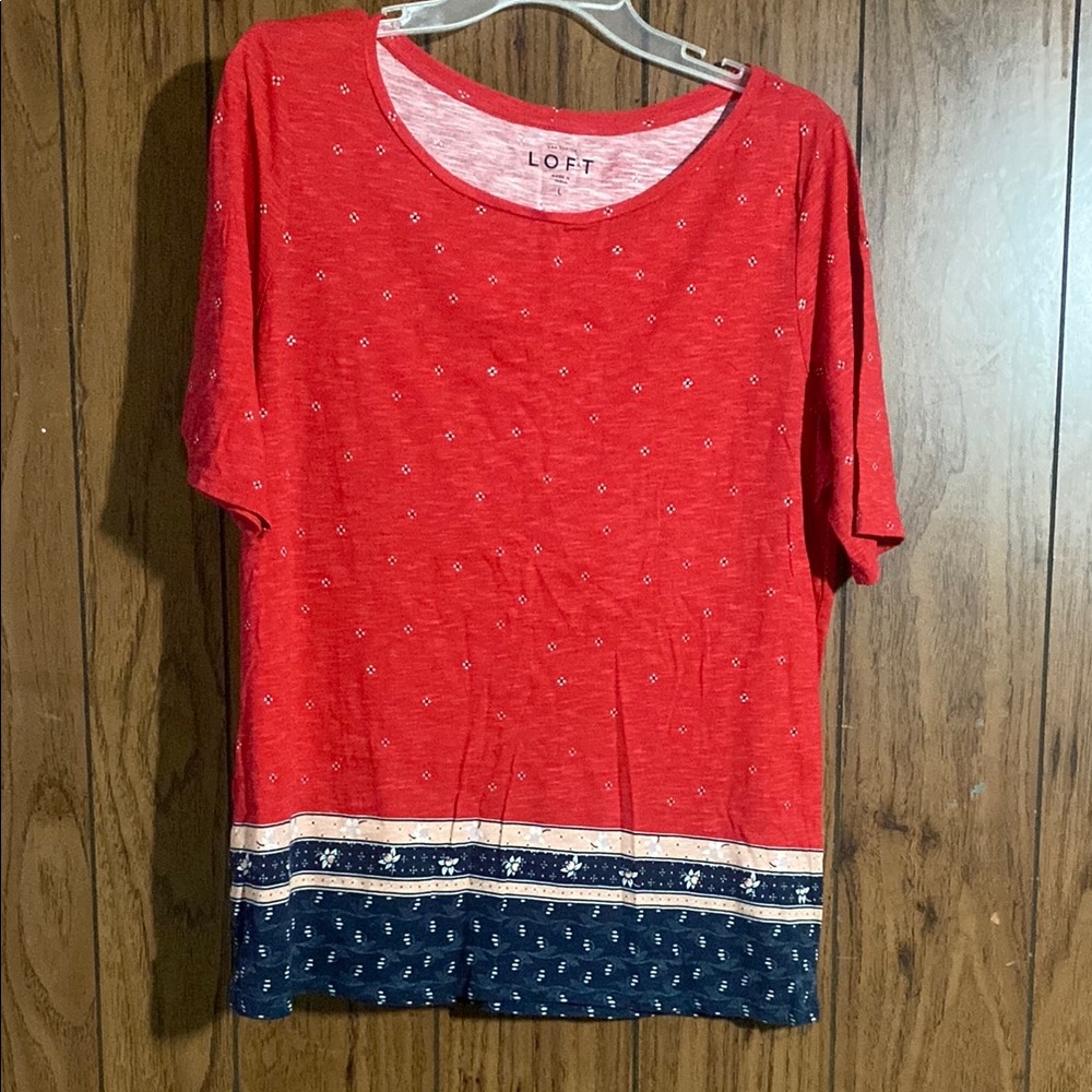 LOFT Red and Blue Boxy Short Sleeve Tee